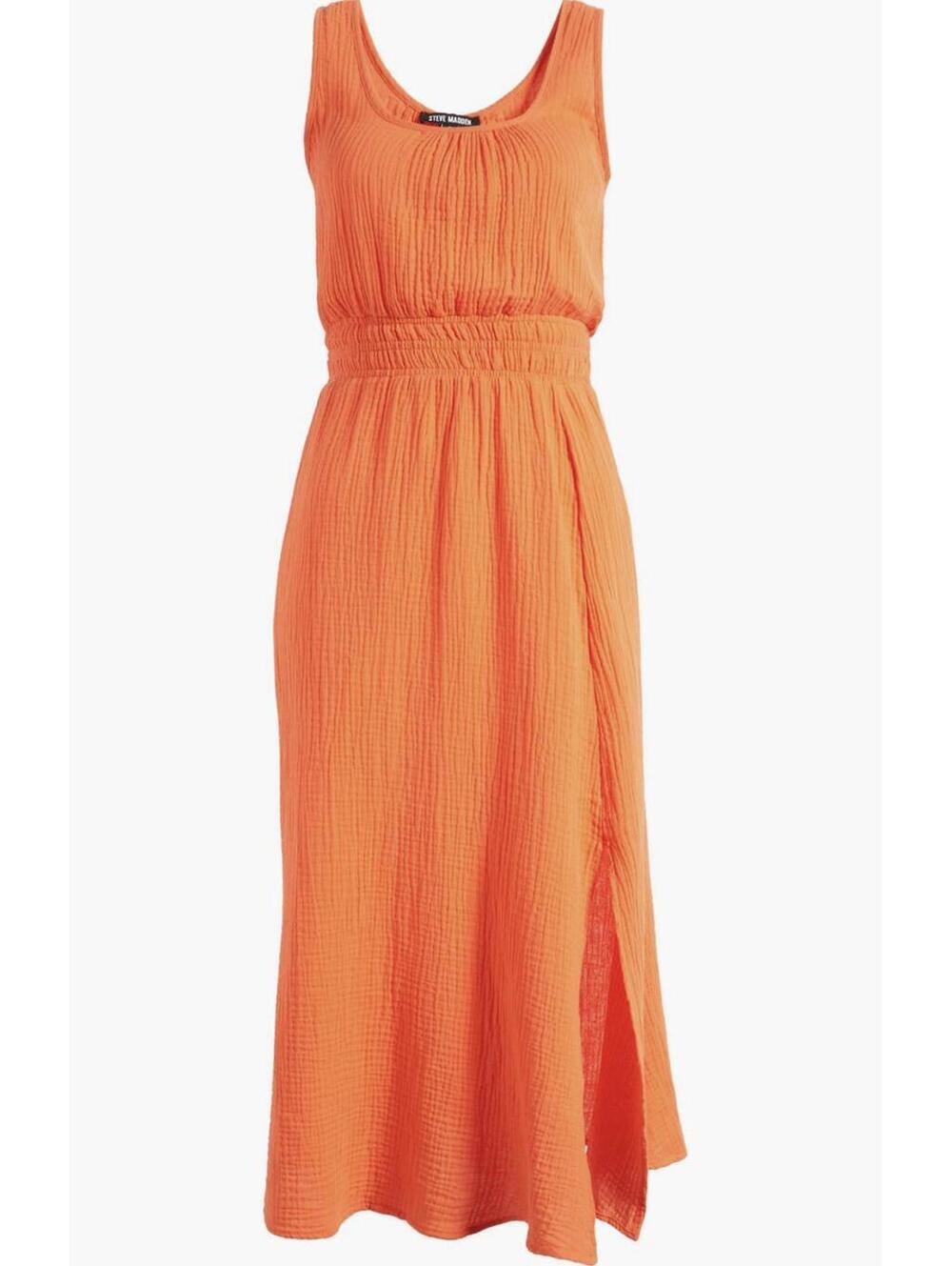 Steve Madden Makena Cotton Gauze Midi Dress Tangerine Coral XS